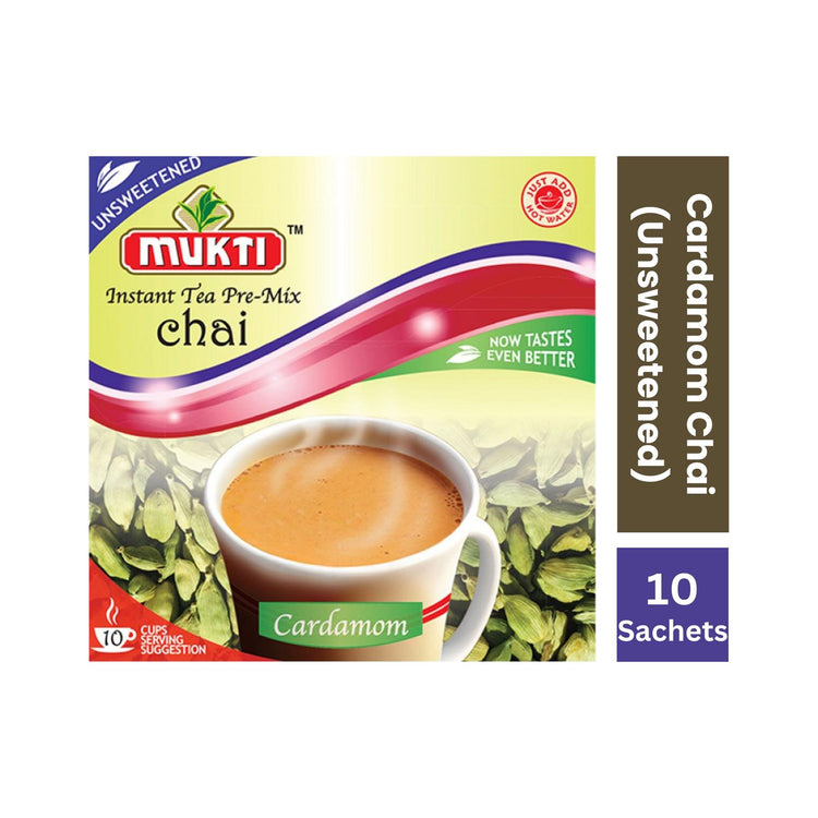 Mukti Instant Tea Pre-Mix Chai Cardamom (Elachi) Unsweetened - 140g(10 Sachets)