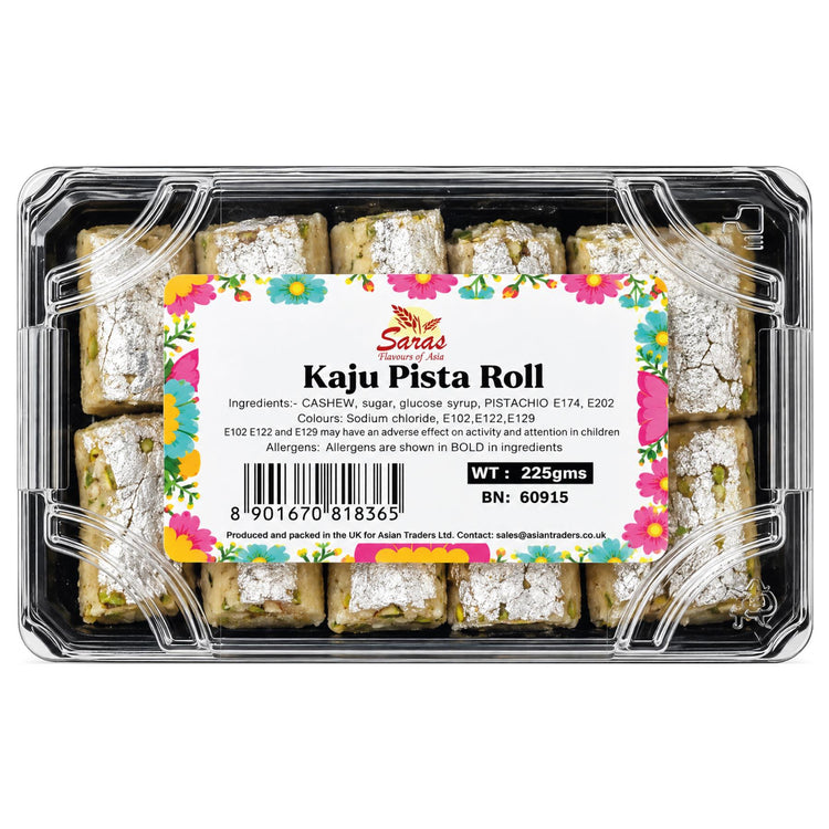 Saras Kaju Pista Roll 225g | Traditional Indian Cashew & Pistachio Sweet | Mithai