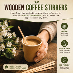 1000 Wooden Coffee & Tea Stirrers 140mm Disposable Sticks Cafes Offices Catering