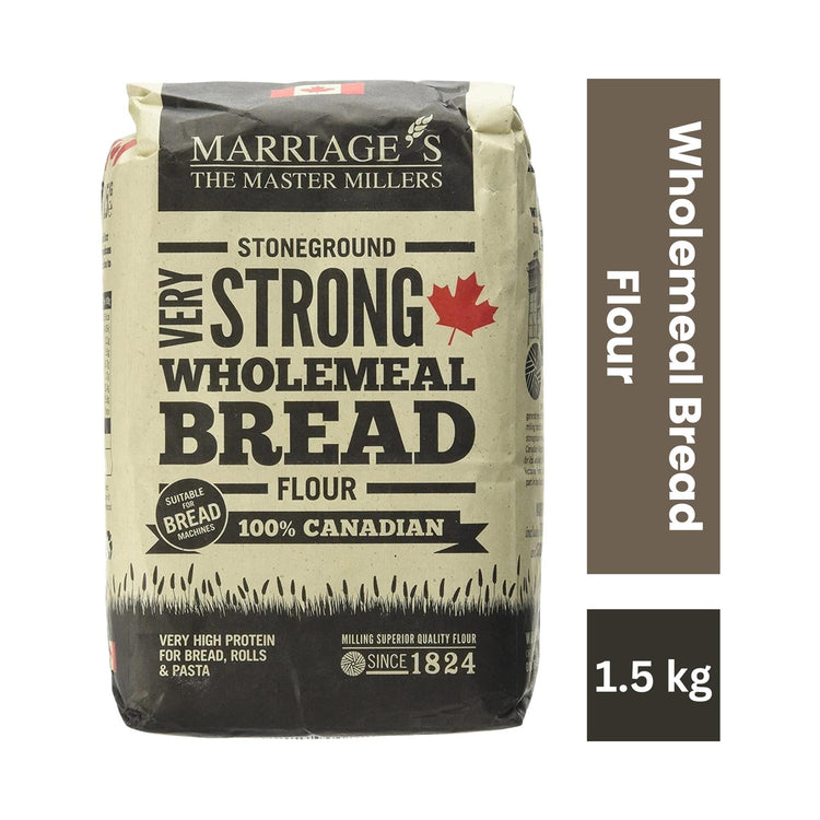 Marriage’s Millers Canadian Very Strong Wholemeal Bread Flour – 1.5kg | High-Protein Wholemeal Flour | Ideal for Rustic Loaves, Rolls & Pizza Bases