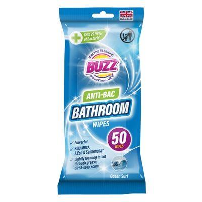 Buzz Bathroom Anti Bacterial Wipes 50pk Ocean
