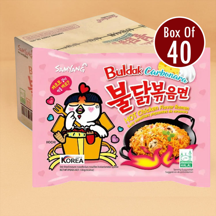 Samyang Hot Carbonara Chicken Ramen 140g – Box of 40 Packs (Creamy & Spicy Korean Noodles)