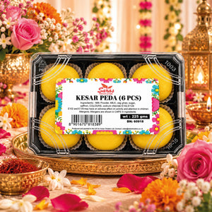 Saras Kesar Peda 6 Pieces | Traditional Indian Saffron Milk Sweet | Mithai