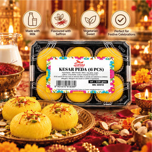 Saras Kesar Peda 6 Pieces | Traditional Indian Saffron Milk Sweet | Mithai
