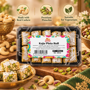 Saras Kaju Pista Roll 225g | Traditional Indian Cashew & Pistachio Sweet | Mithai