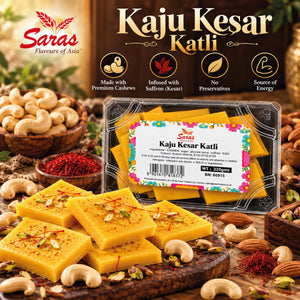 Saras Kesar Kaju Katli 225g | Traditional Indian Cashew & Saffron Sweet | Mithai