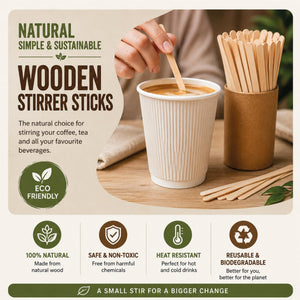 1000 Wooden Coffee & Tea Stirrers 140mm Disposable Sticks Cafes Offices Catering