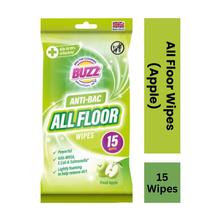 Buzz Floor Anti Bacterial Wipes 15pk Apple