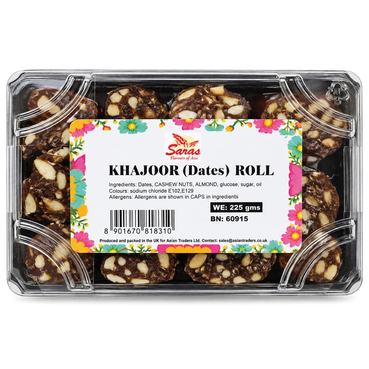 Saras Khajoor Dates Roll 225g | Traditional Indian Date Sweet | Mithai