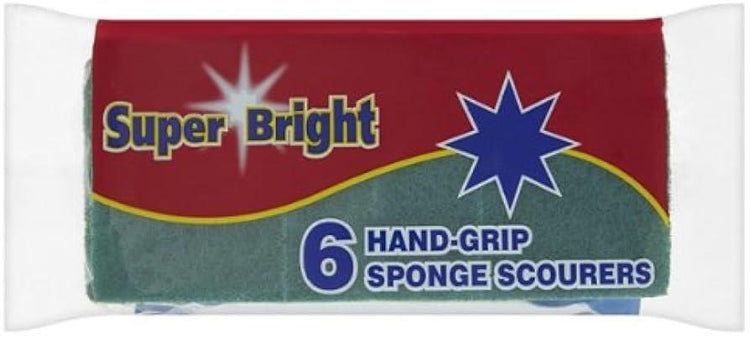 Super Bright Hand-Grip Sponge Scourers (6 Pack)