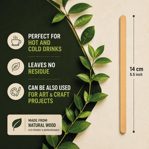 1000 Wooden Coffee & Tea Stirrers 140mm Disposable Sticks Cafes Offices Catering