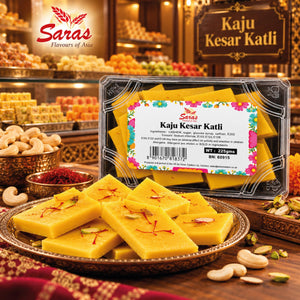 Saras Kesar Kaju Katli 225g | Traditional Indian Cashew & Saffron Sweet | Mithai