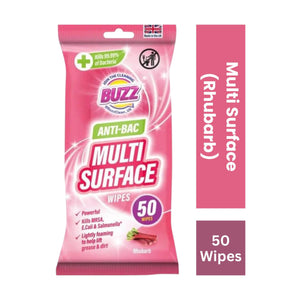 Buzz Multi Surface Anti Bac Wipes 50pk Rhubarb