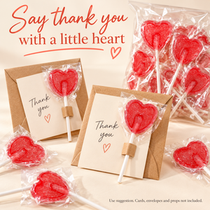 Cherry Heart Lollipops, Pack of 200, 5.2g Each, Individually Wrapped Red Cherry Flavour Lollies for Party Bags and Wedding Favours