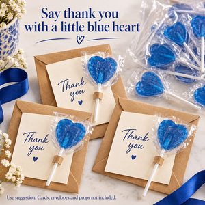 Blue Raspberry Heart Lollipops, 200 Individually Wrapped Lollies, 5.2g Each, Blue Heart-Shaped Sweets for Birthday Party Bags, Wedding Favours, Sweet Tables and Thank-You Gifts