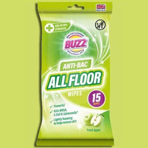 Buzz Floor Anti Bacterial Wipes 15pk Apple