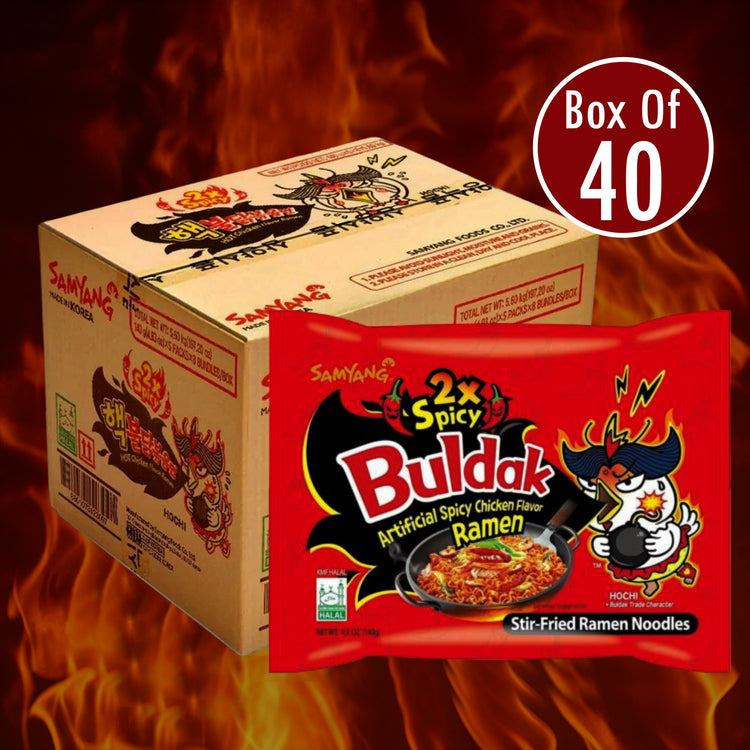 Samyang Buldak 2X Spicy Hot Chicken Ramen Noodles – Box of 40 Packs (140g each)