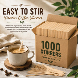 1000 Wooden Coffee & Tea Stirrers 140mm Disposable Sticks Cafes Offices Catering