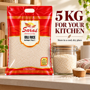 Saras Idli Rice 5kg – Indian Rice for Homemade Idli, Dosa and Uttapam Batter, South Indian Breakfast Cooking, Vegetarian Pantry Staple, Family Pack