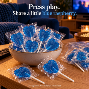 Blue Raspberry Heart Lollipops, 200 Individually Wrapped Lollies, 5.2g Each, Blue Heart-Shaped Sweets for Birthday Party Bags, Wedding Favours, Sweet Tables and Thank-You Gifts
