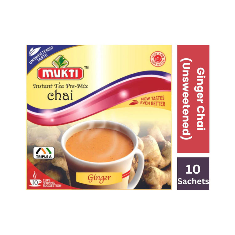 Mukti Instant Tea Pre-Mix Chai Ginger Unsweetened - 140g(10 Sachets)