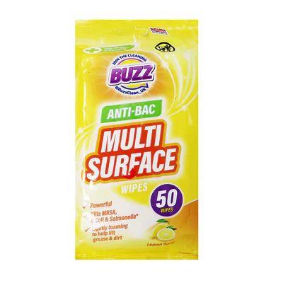 Buzz Multi Surface Anti Bac Wipes 50pk Lemon
