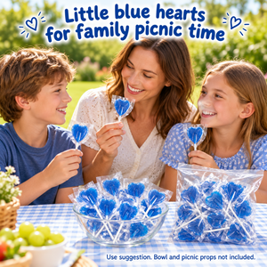 Blue Raspberry Heart Lollipops, 200 Individually Wrapped Lollies, 5.2g Each, Blue Heart-Shaped Sweets for Birthday Party Bags, Wedding Favours, Sweet Tables and Thank-You Gifts