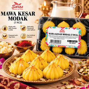 Saras Kesar Modak 7 Pieces | Traditional Indian Saffron Modak | Mithai