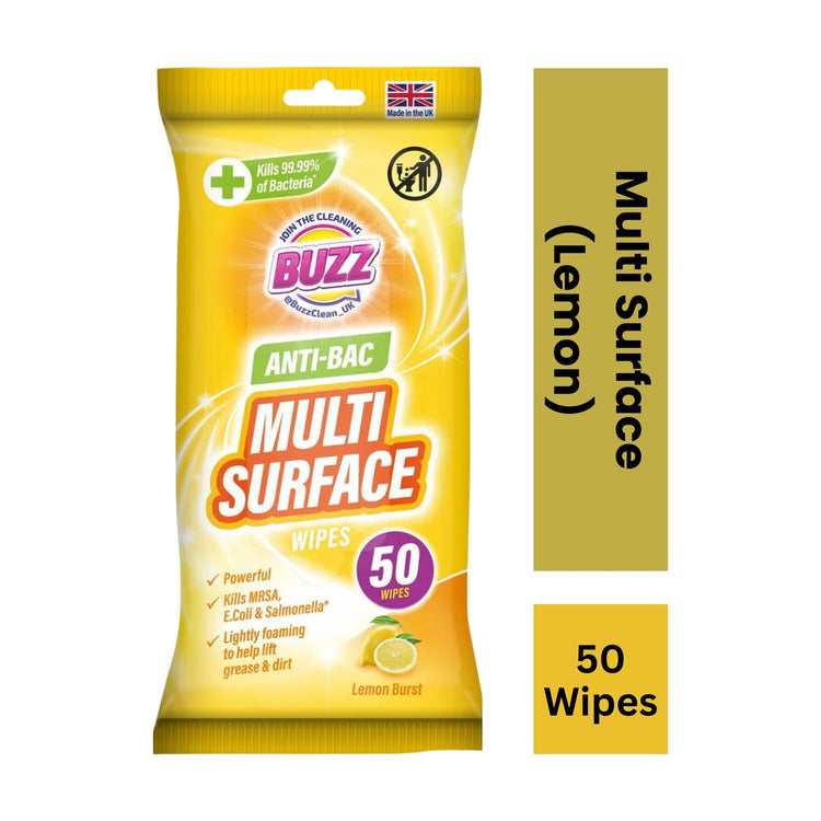 Buzz Multi Surface Anti Bac Wipes 50pk Lemon
