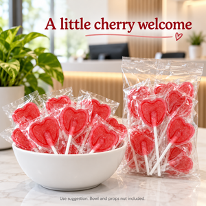 Cherry Heart Lollipops, Pack of 200, 5.2g Each, Individually Wrapped Red Cherry Flavour Lollies for Party Bags and Wedding Favours