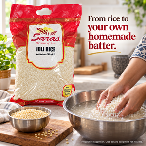 Saras Idli Rice 5kg – Indian Rice for Homemade Idli, Dosa and Uttapam Batter, South Indian Breakfast Cooking, Vegetarian Pantry Staple, Family Pack