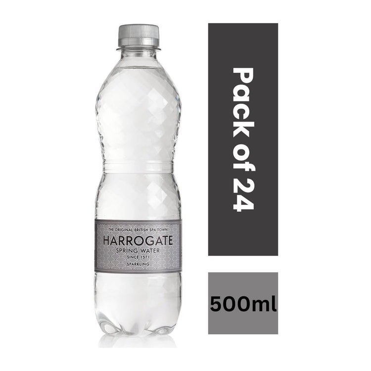 Harrogate Spring Sparkling Natural Mineral Water – 500ml Bottles (Pack of 24) | Refreshing Carbonated Water | Suitable for All Diets | Convenient 500ml Bottles