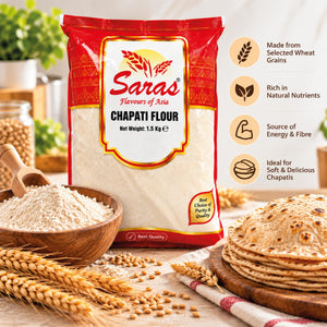 Saras Chapati Flour 1.5kg | Indian Wheat Flour for Chapati & Roti