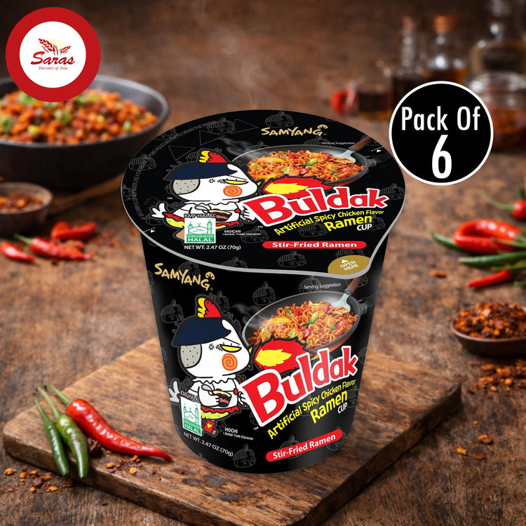 Samyang Hot Chicken Flavour Ramen Cup – Black – 70g x 6 | Korean Spicy Instant Noodles
