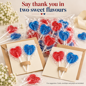 Cherry & Blue Raspberry Heart Lollipops Mix, 200 Individually Wrapped Lollies, 5.2g Each, Red & Blue Sweets for Birthday Party Bags, Wedding Favours, Sweet Tables and Thank-You Gifts