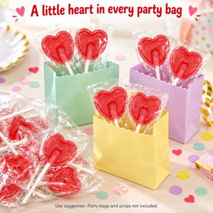 Cherry Heart Lollipops, Pack of 200, 5.2g Each, Individually Wrapped Red Cherry Flavour Lollies for Party Bags and Wedding Favours