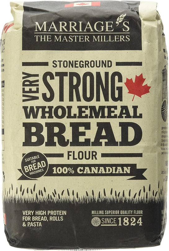 Marriage’s Millers Canadian Very Strong Wholemeal Bread Flour – 1.5kg | High-Protein Wholemeal Flour | Ideal for Rustic Loaves, Rolls & Pizza Bases