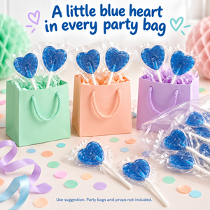 Blue Raspberry Heart Lollipops, 200 Individually Wrapped Lollies, 5.2g Each, Blue Heart-Shaped Sweets for Birthday Party Bags, Wedding Favours, Sweet Tables and Thank-You Gifts