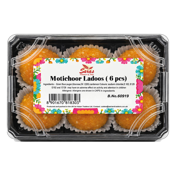 Saras Motichoor Ladoo 6 Pieces | Traditional Indian Sweet | Mithai