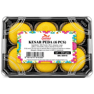 Saras Kesar Peda 6 Pieces | Traditional Indian Saffron Milk Sweet | Mithai