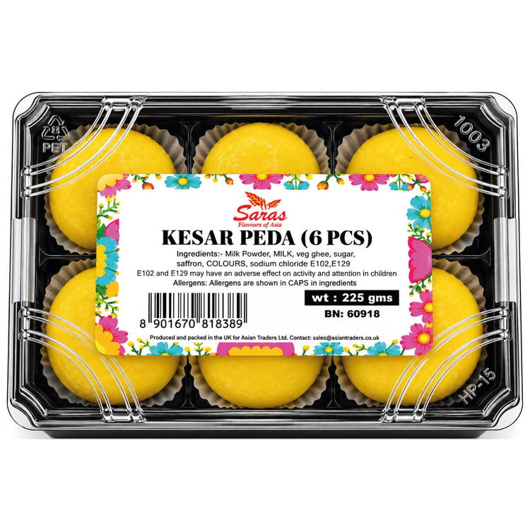 Saras Kesar Peda 6 Pieces | Traditional Indian Saffron Milk Sweet | Mithai
