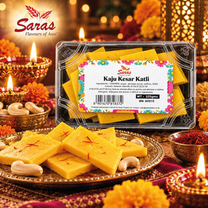Saras Kesar Kaju Katli 225g | Traditional Indian Cashew & Saffron Sweet | Mithai