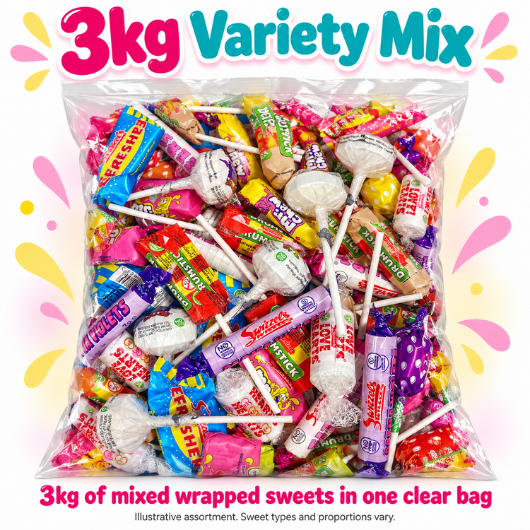 Swizzels Variety Mix Sweets, 3kg of Individually Wrapped Pieces in a Clear Bag, Assorted Sweets for Party Bags, Sharing and Celebrations