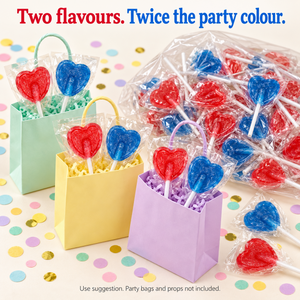 Cherry & Blue Raspberry Heart Lollipops Mix, 200 Individually Wrapped Lollies, 5.2g Each, Red & Blue Sweets for Birthday Party Bags, Wedding Favours, Sweet Tables and Thank-You Gifts