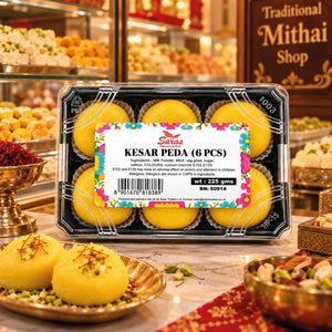 Saras Kesar Peda 6 Pieces | Traditional Indian Saffron Milk Sweet | Mithai