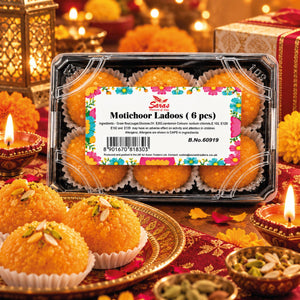 Saras Motichoor Ladoo 6 Pieces | Traditional Indian Sweet | Mithai