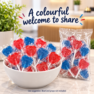 Cherry & Blue Raspberry Heart Lollipops Mix, 200 Individually Wrapped Lollies, 5.2g Each, Red & Blue Sweets for Birthday Party Bags, Wedding Favours, Sweet Tables and Thank-You Gifts