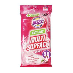 Buzz Multi Surface Anti Bac Wipes 50pk Rhubarb