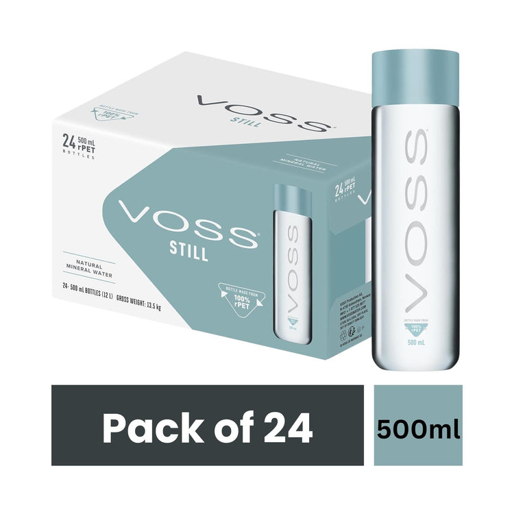 Voss Still Natural Artesian Water – 500ml Bottles (Pack of 24) | Premium Glass-Like Taste | BPA-Free Bottles | Refreshing Hydration | Suitable for All Diets