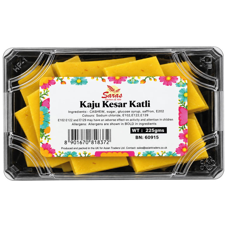 Saras Kesar Kaju Katli 225g | Traditional Indian Cashew & Saffron Sweet | Mithai